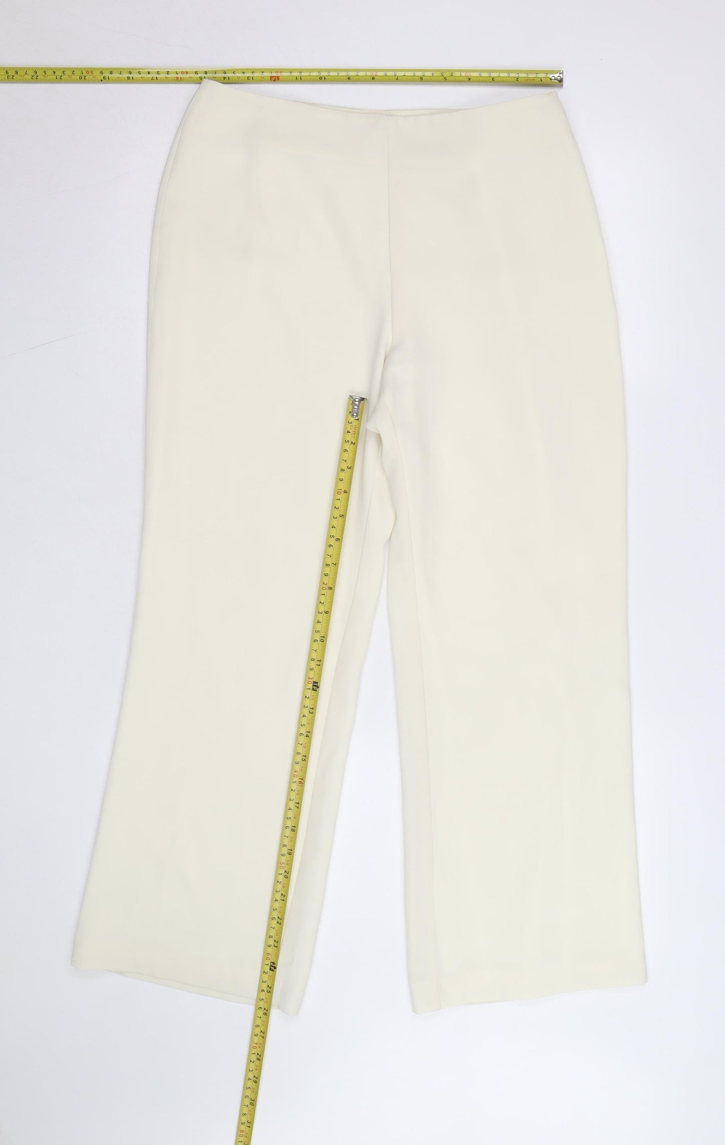 Marks and Spencer Women Ivory Trousers Size 12 Short Wide-Leg
