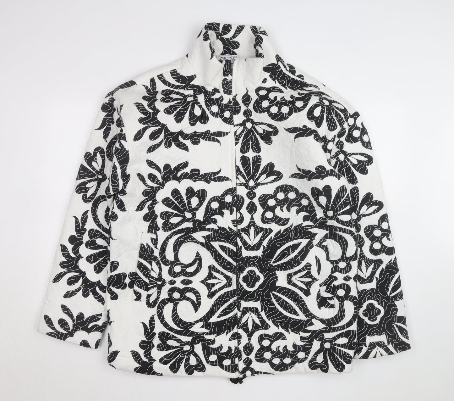 Zara Women's Black White Quilted Floral Jacket Size S