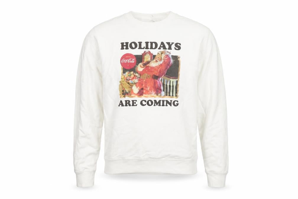 Coca-Cola Men's White Christmas Santa Crew Neck Sweatshirt M