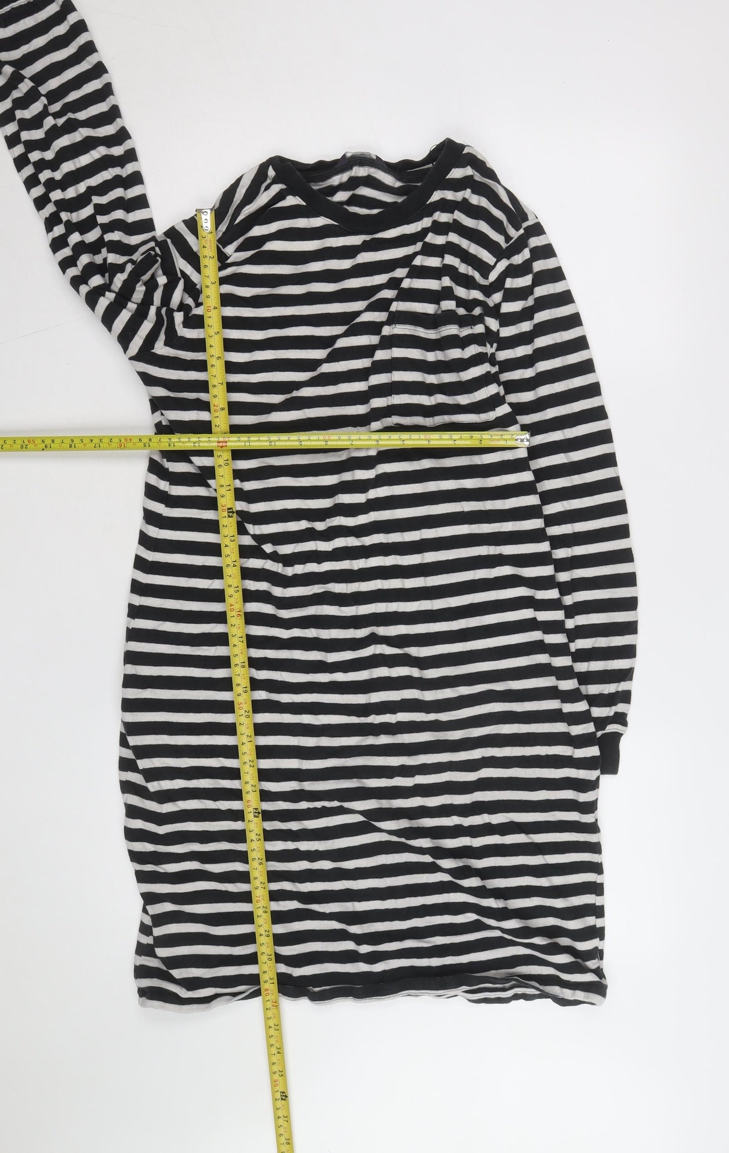 Marks and Spencer Women's Black Striped Long Sleeve T-Shirt M
