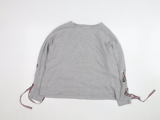 Tommy Hilfiger Women Grey Size M Pullover Sweatshirt with Lace-Up Accents
