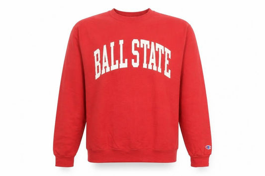 Champion Men's Red Ball State Pullover Crew Neck Sweatshirt L