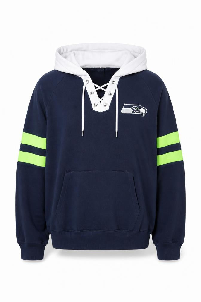 NFL Team Apparel Men’s Blue Seattle Seahawks Lace Up Hoodie M
