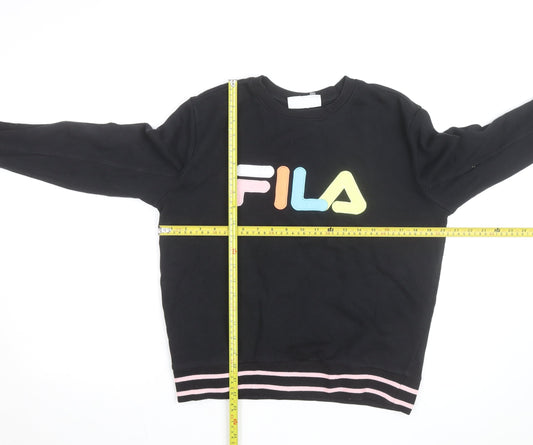 FILA Womens Black Sweatshirt Small Logo Crew Neck Pullover