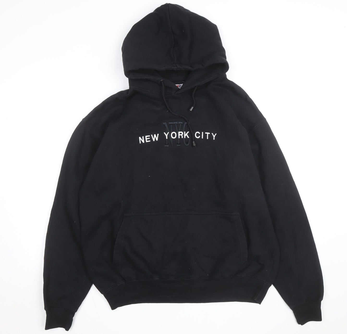 NYC Men's Black Pullover Hoodie L Embroidered New York City Sweatshirt