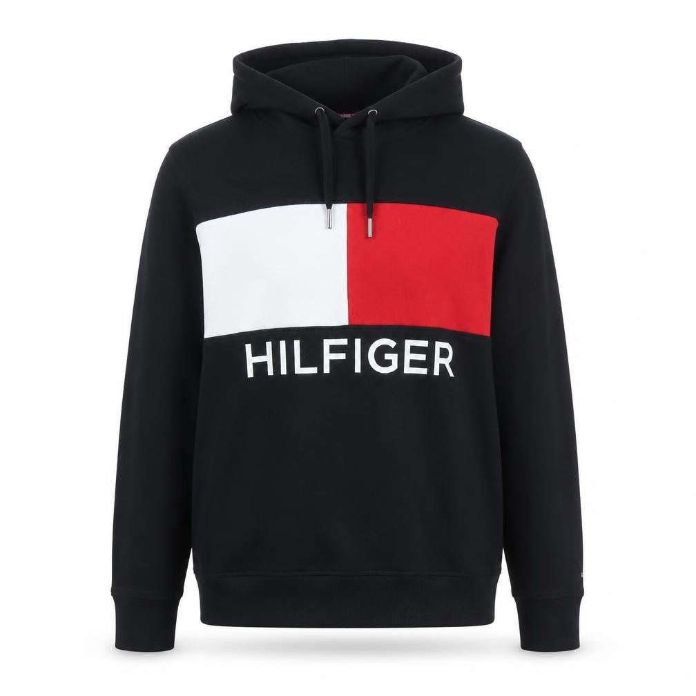 Tommy Hilfiger Men’s Black L Pullover Hoodie Logo Sports Fleece