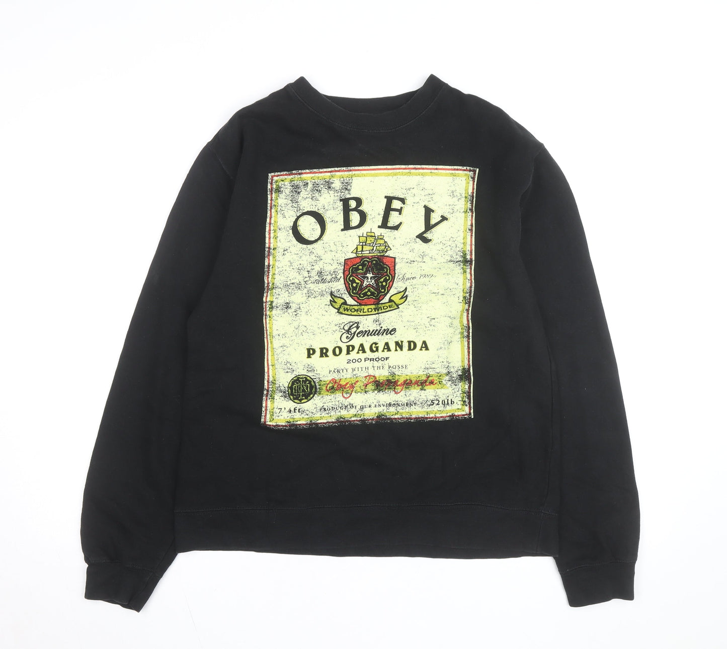 Obey Men's Black Small Pullover Graphic Sweatshirt