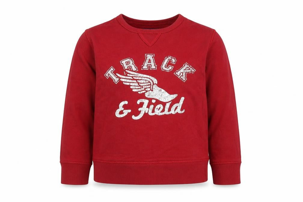 Front view of The Children's Place boys’ red track & field graphic crew neck sweatshirt 10-12 years