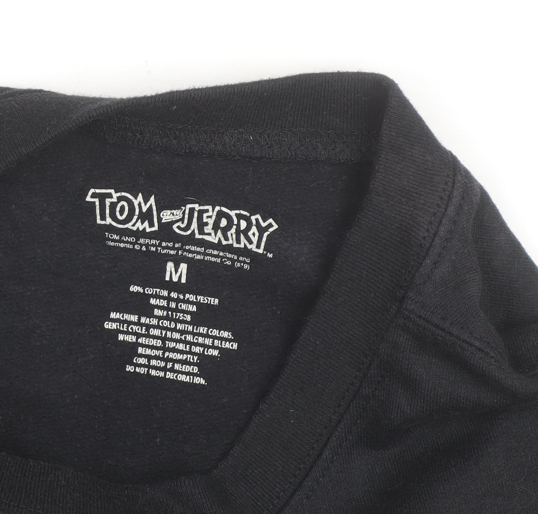 Tom and Jerry Mens Black M Crew Neck Graphic Print Sweatshirt
