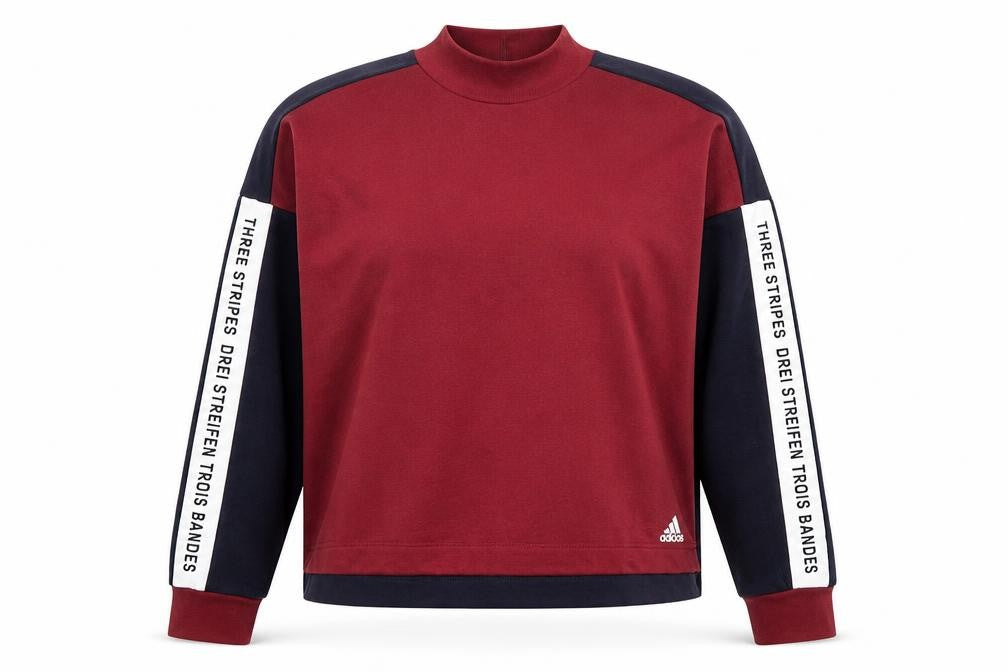 Front view of Adidas Women’s Burgundy & Navy Long Sleeve Sweatshirt XL Crew Neck