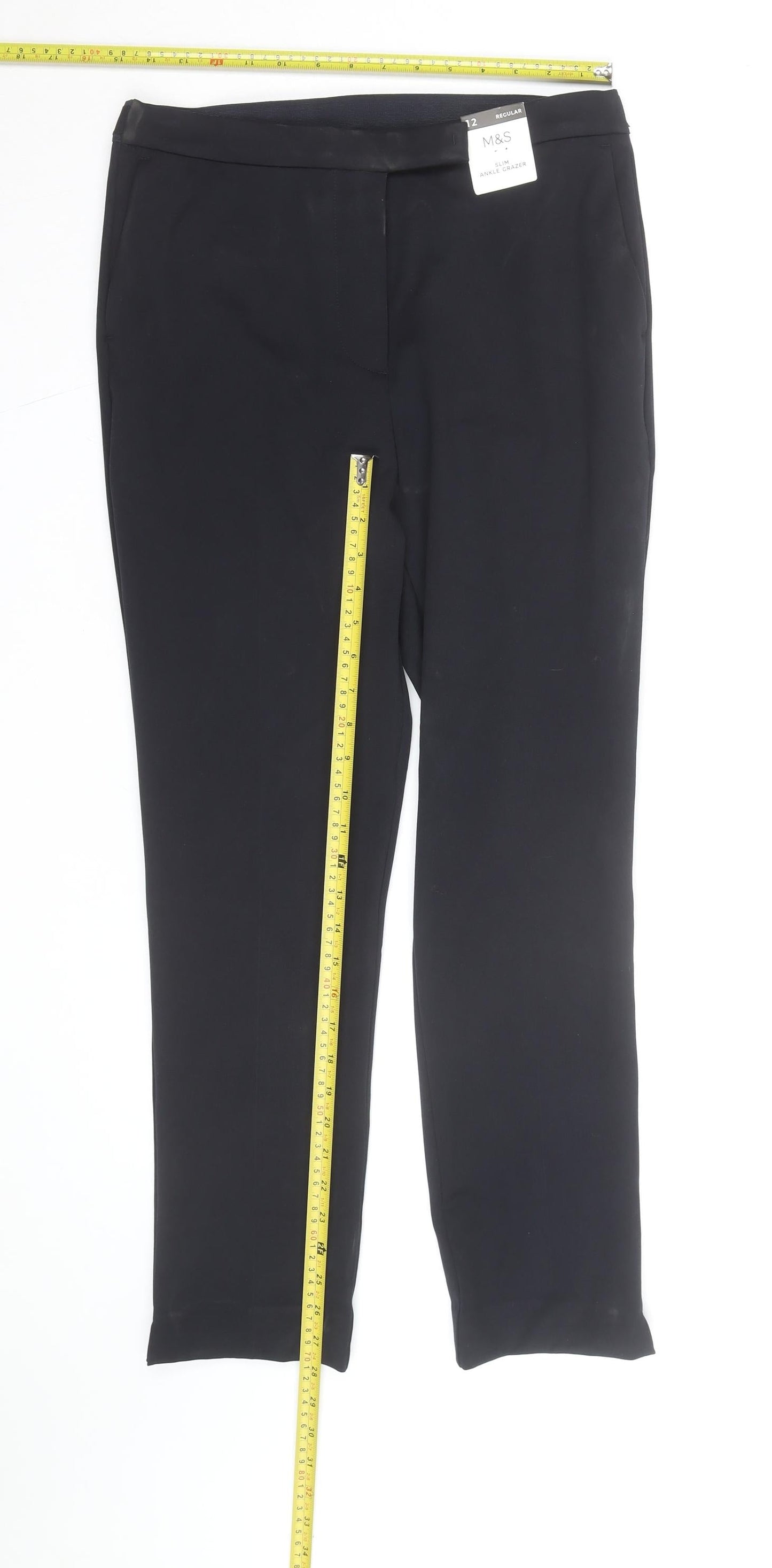 Marks and Spencer Women Black Slim Ankle Trousers Size 12 Regular
