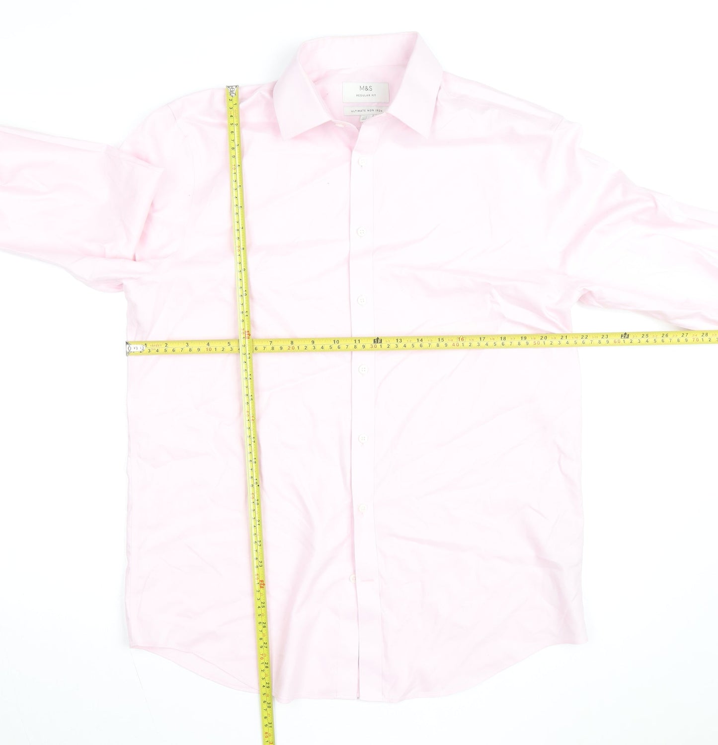 Marks and Spencer Men's Pink Regular Fit Long Sleeve Cotton Shirt Size 16