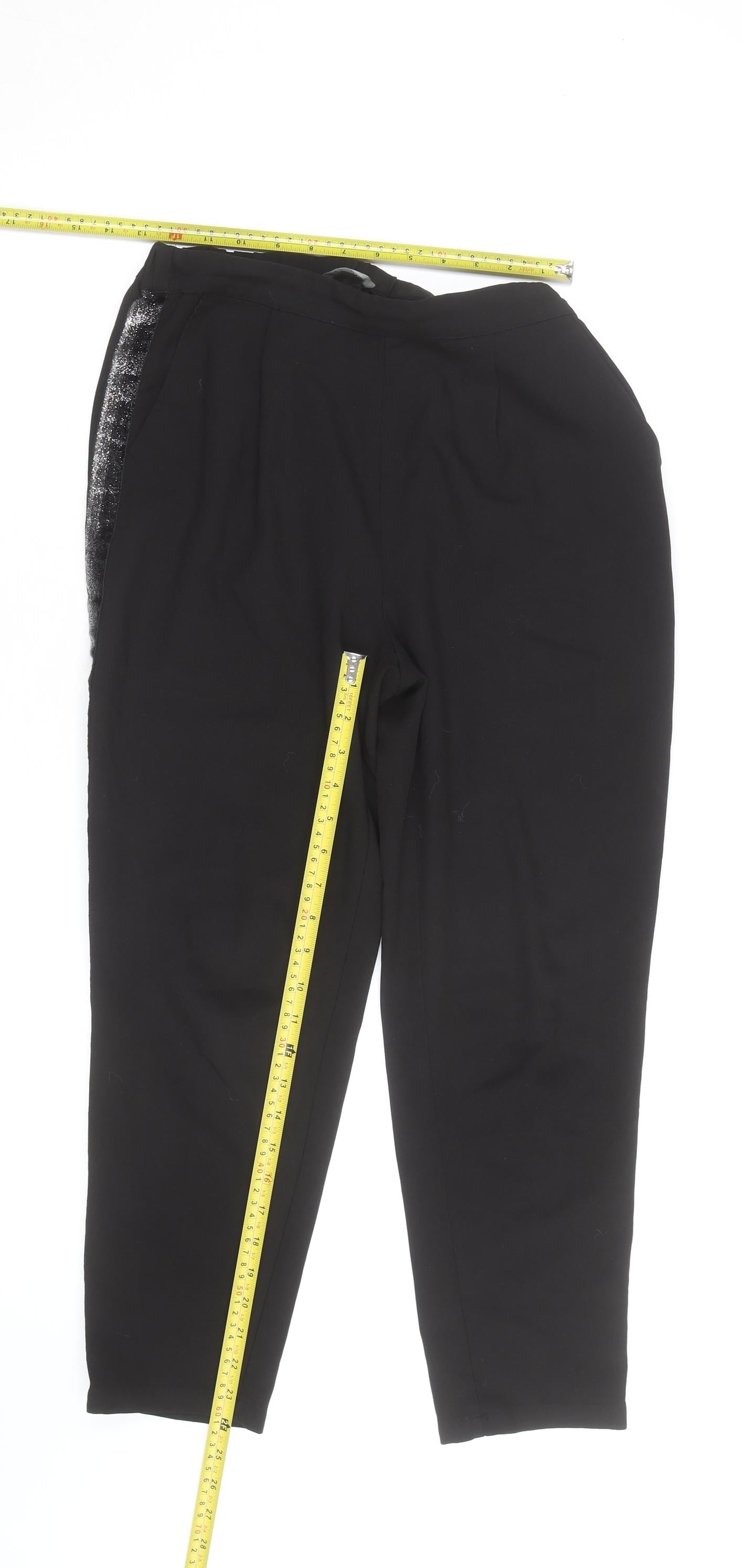 Oasis Women Black Size 8 Tapered Sequin Trim Trousers