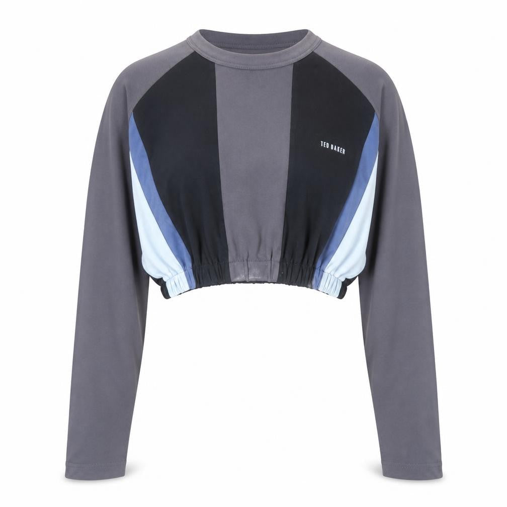 Ted Baker Women's Grey Colourblock Cropped Long Sleeve Top Size 14