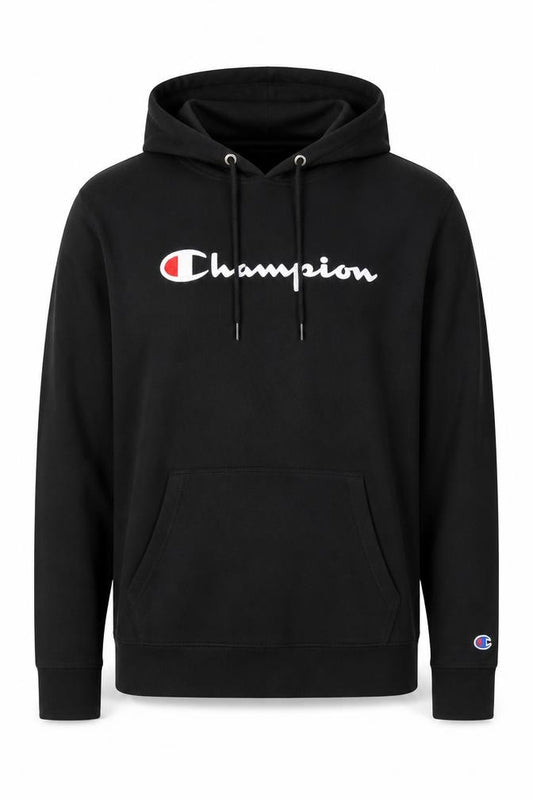 Champion Men’s Black Pullover Hoodie Medium Cotton Logo Sportswear