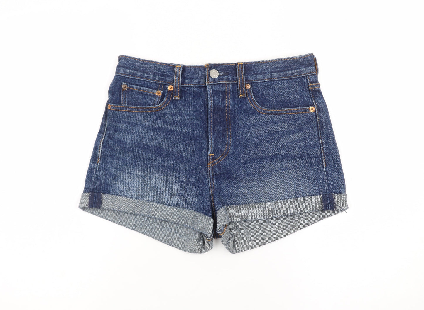 Levi's Women's Blue Denim High Rise Hot Pants Shorts W28 UK 10