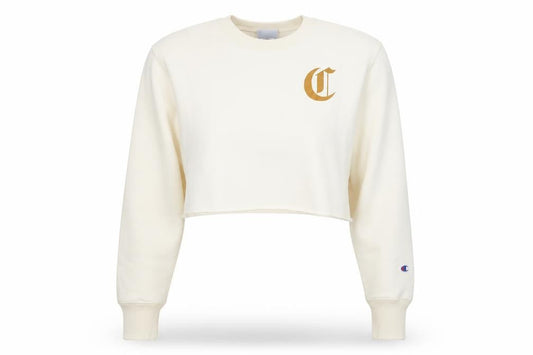 Champion Womens Ivory Crop Sweatshirt Medium Reverse Weave Logo