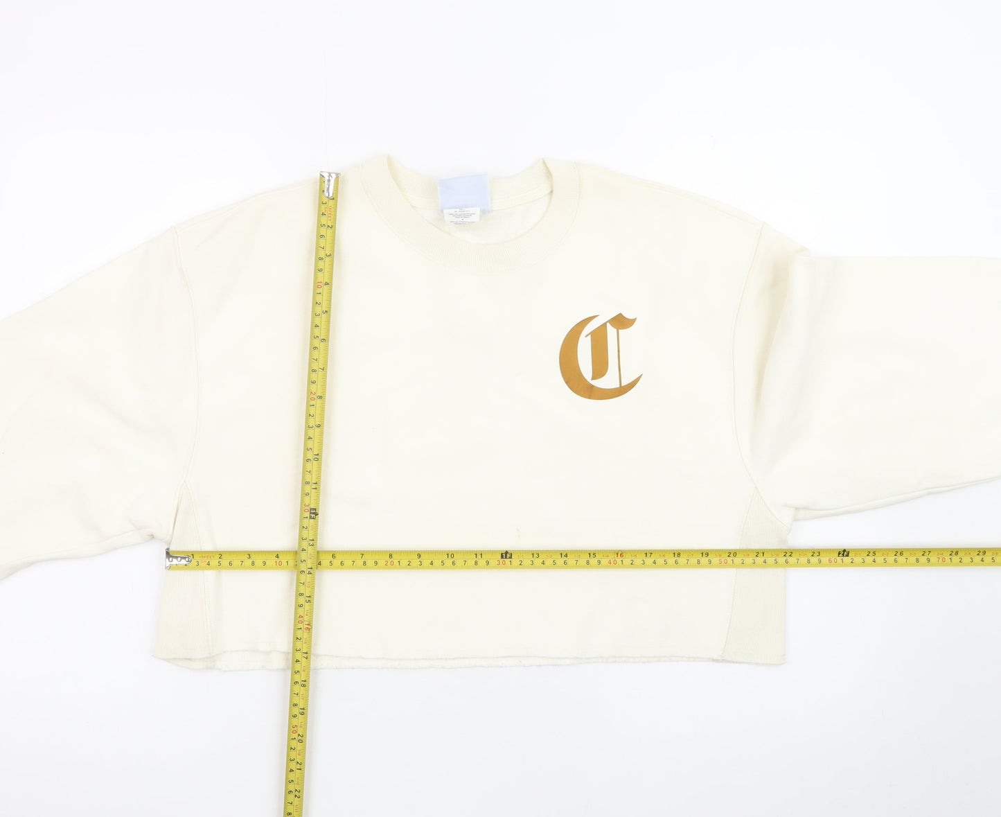 Champion Womens Ivory Crop Sweatshirt Medium Reverse Weave Logo