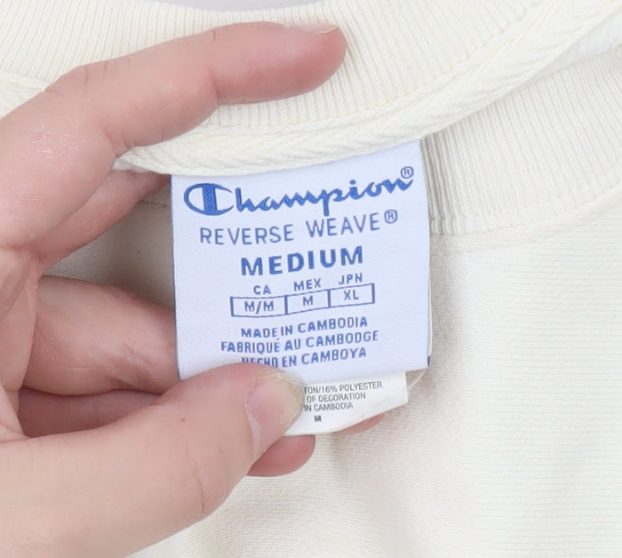 Champion Womens Ivory Crop Sweatshirt Medium Reverse Weave Logo
