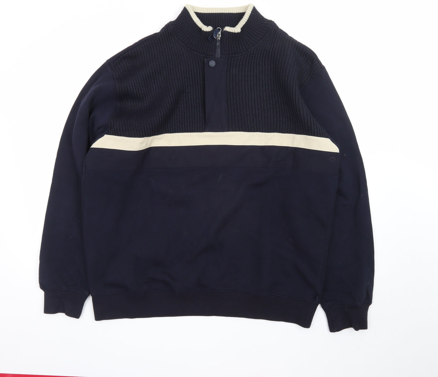 Marks and Spencer Men's Navy 1/4 Zip Knit Panel Sweatshirt L