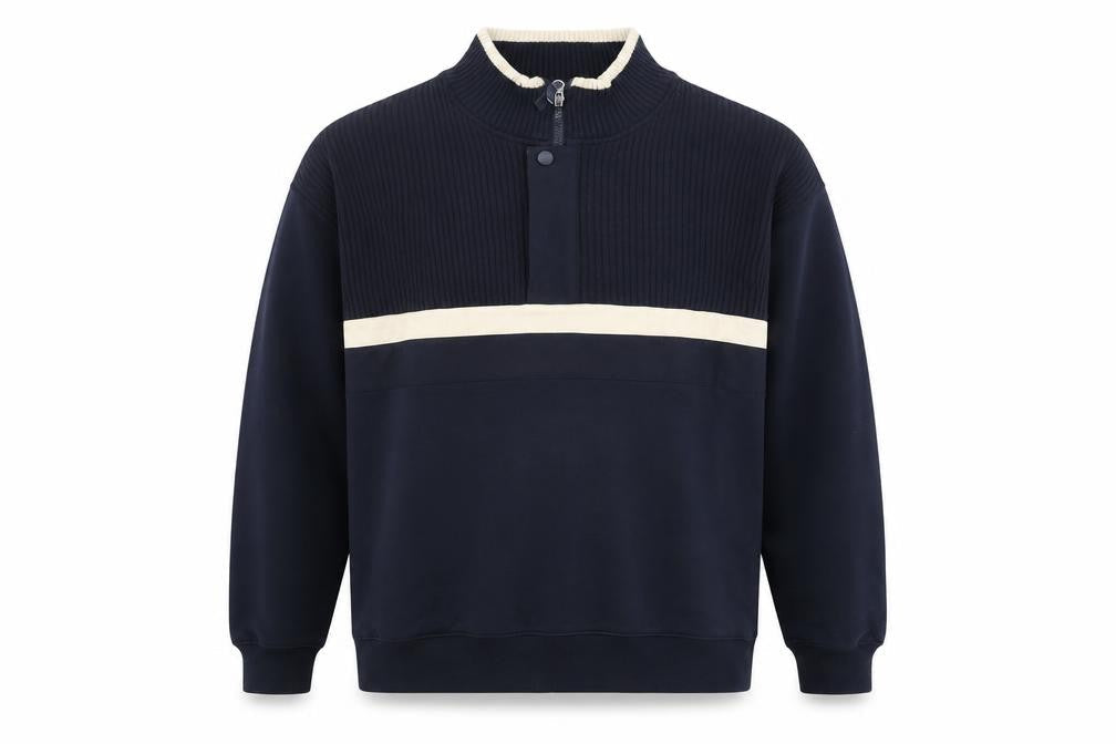 Marks & Spencer Men's Navy 1/4 Zip Knit Panel Sweatshirt L