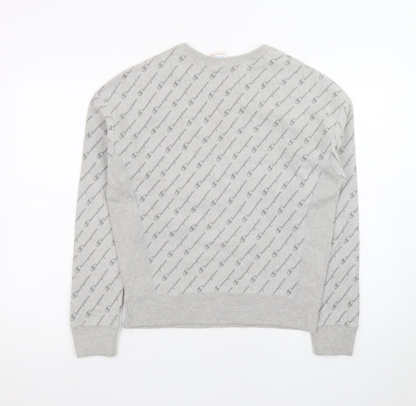 Champion Men's Grey Reverse Weave Logo Crew Neck Sweatshirt Small