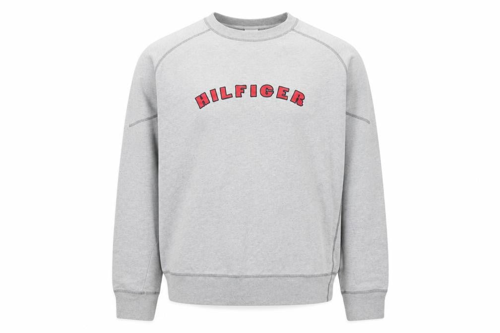 Tommy Hilfiger Men Grey Sweatshirt M Crew Neck Pullover Logo Cotton