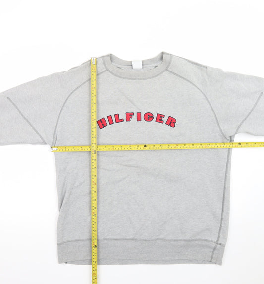 Tommy Hilfiger Men Grey Sweatshirt M Crew Neck Pullover Logo Cotton