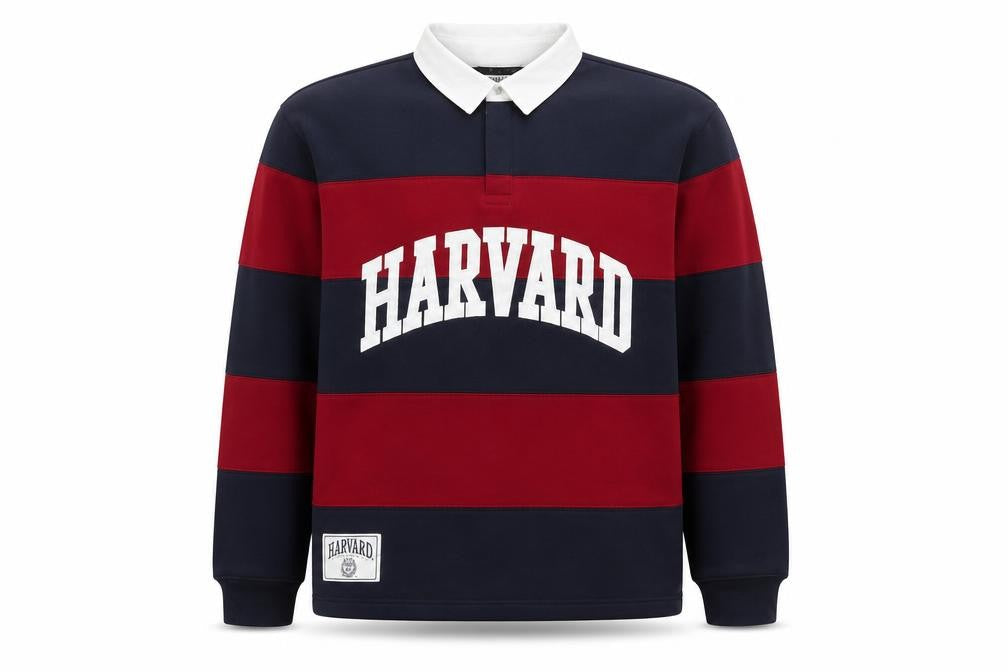 Zara Men Red & Navy Harvard Rugby Sweatshirt S Collared Striped Logo