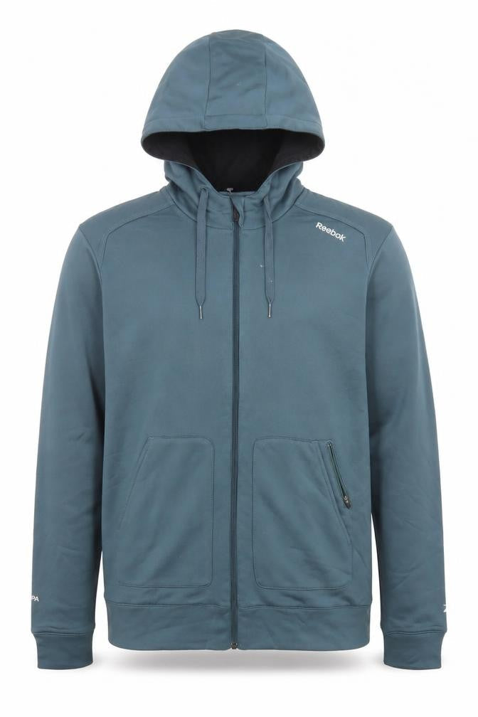 Reebok Men Blue Full Zip Hoodie Size M Regular Fit Sportswear