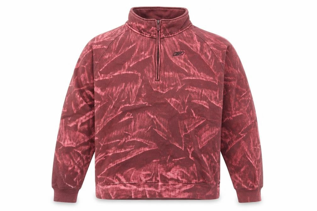 Reebok Men's Burgundy 1/2 Zip Sweatshirt XXL Cotton Blend Tie-Dye Style