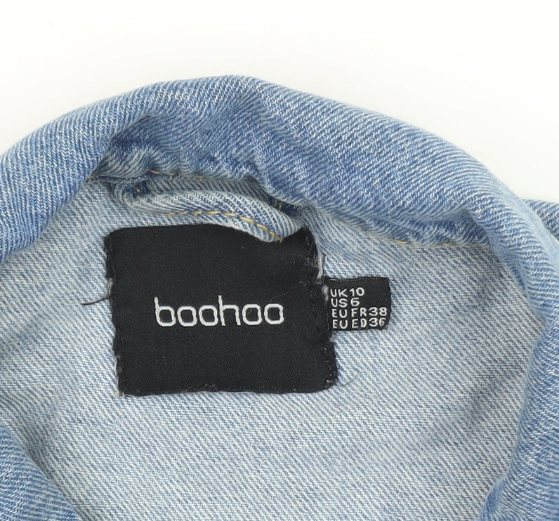 Boohoo Women's Blue Cropped Distressed Denim Jacket UK 10