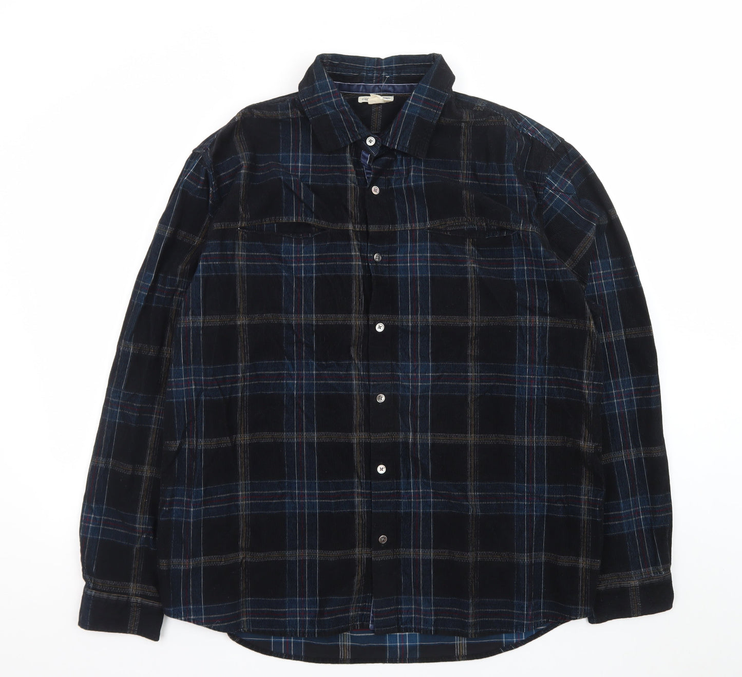 Carbon2Cobalt Men's Blue Plaid Cotton Button-Up Shirt Size L