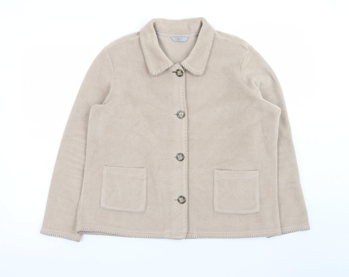 Marks and Spencer Womens Beige Fleece Button Jacket Size 18