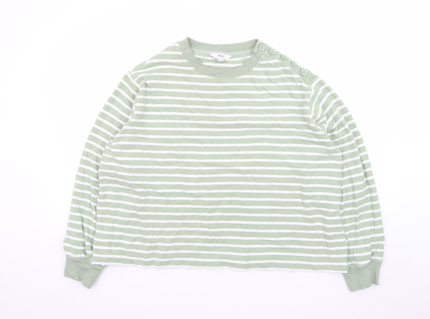 Marks and Spencer Women’s Green Striped Cotton Pullover Jumper XL