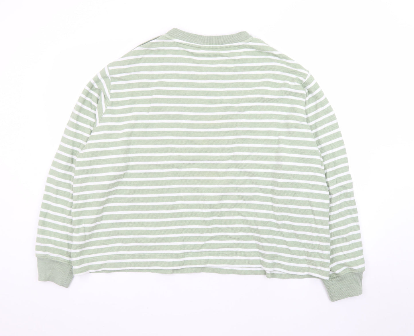Marks and Spencer Women’s Green Striped Cotton Pullover Jumper XL