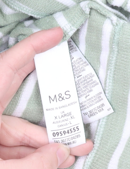 Marks and Spencer Women’s Green Striped Cotton Pullover Jumper XL