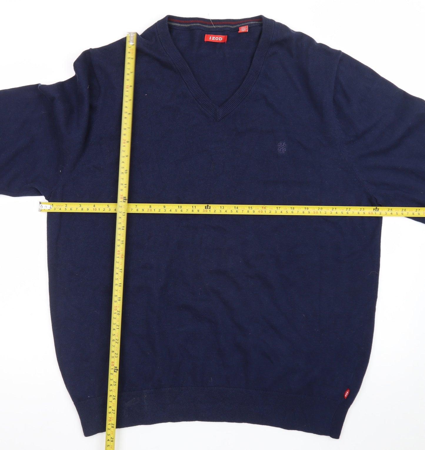 IZOD Men Blue Cotton V-Neck Pullover Jumper XL Classic Knit