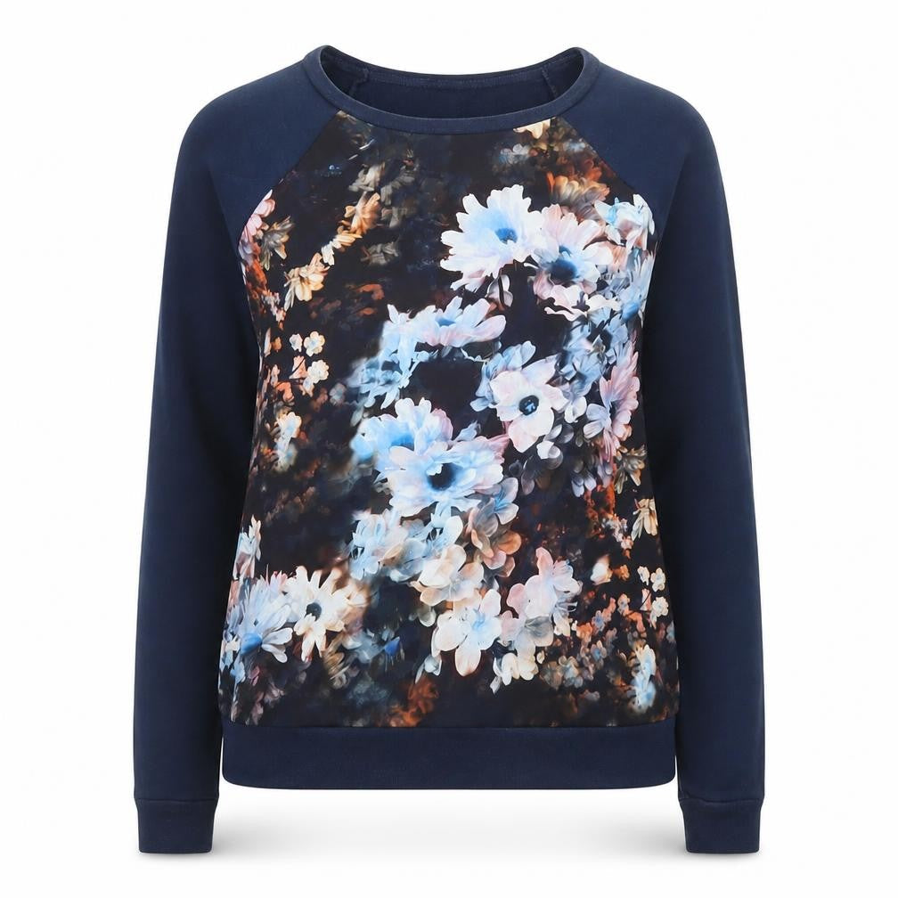 Warehouse Womens Blue Floral Print Long Sleeve Pullover Jumper Size 10