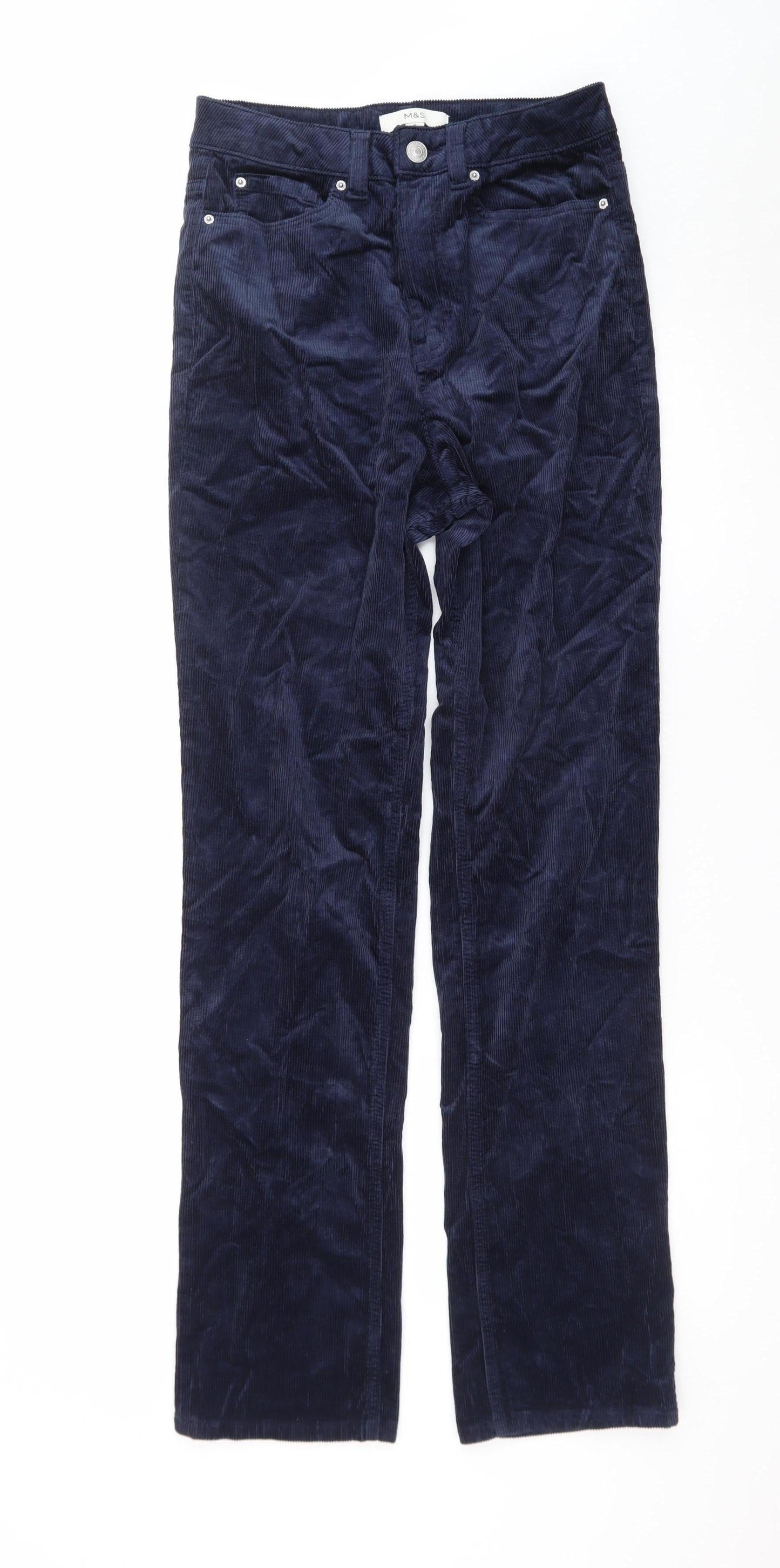 Marks and Spencer Women's Navy Corduroy Straight Trousers Size 8