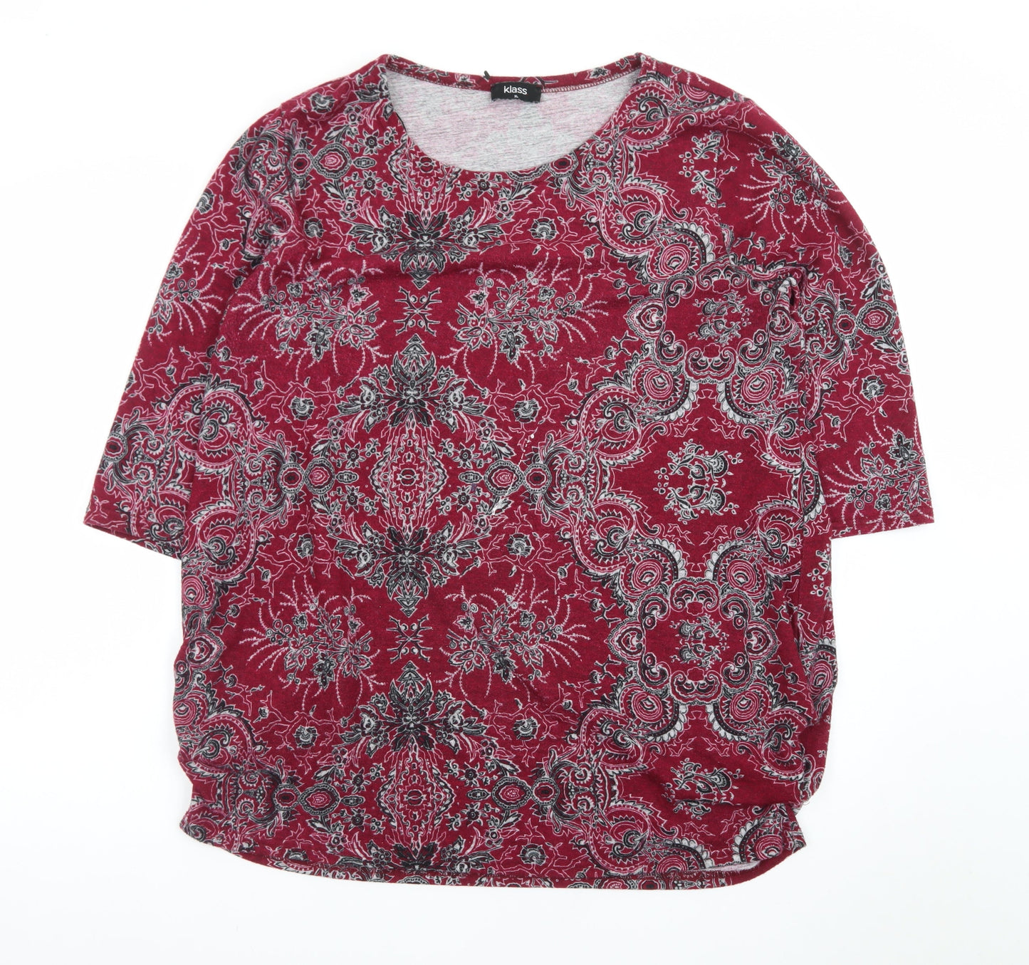Klass Womens Red Paisley Tunic Jersey Top XL