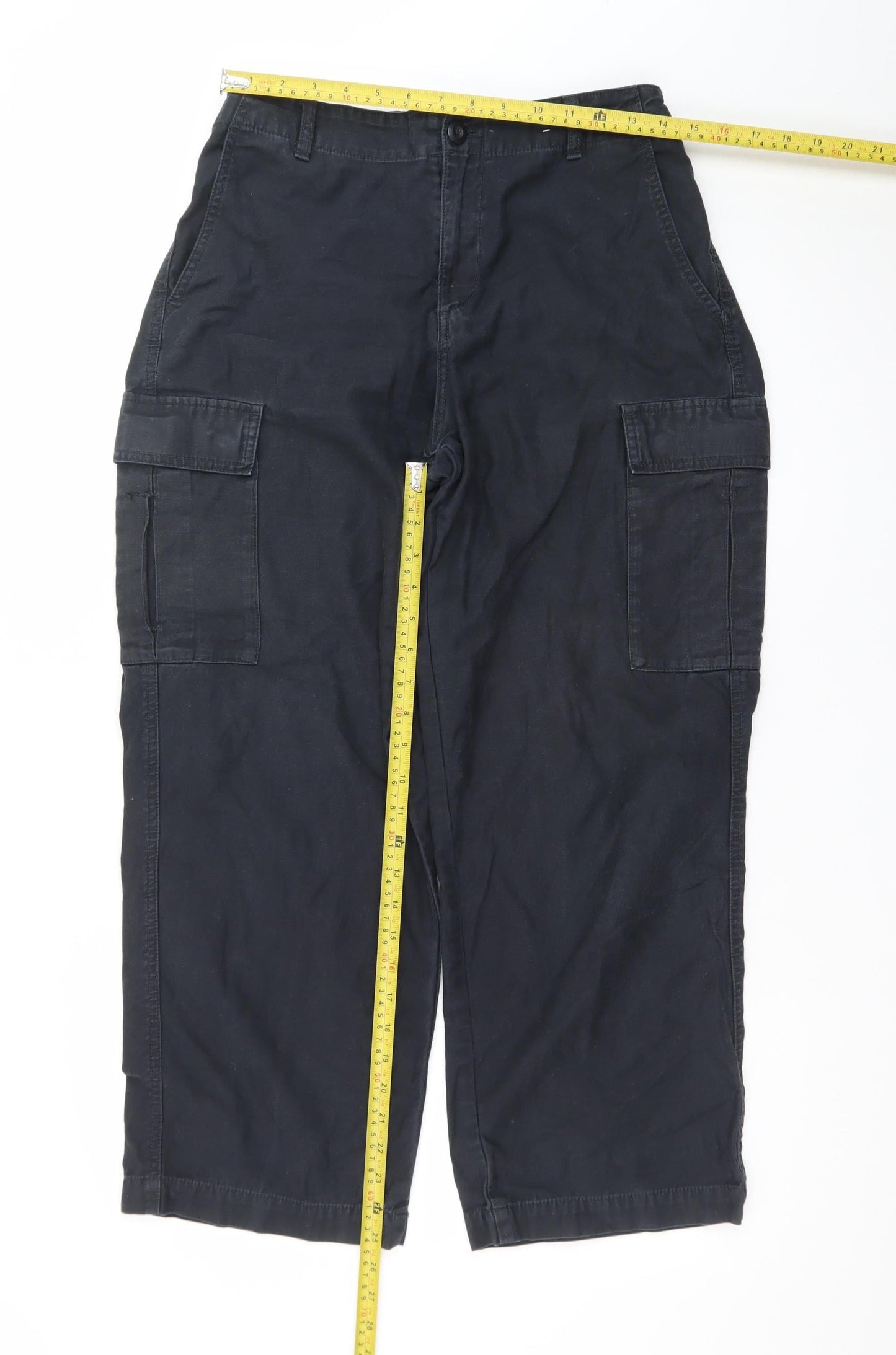Uniqlo Men's Black Cargo Trousers L Regular Fit Cotton