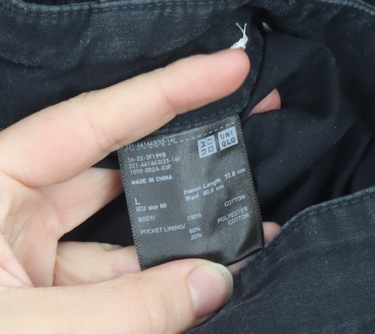 Uniqlo Men's Black Cargo Trousers L Regular Fit Cotton