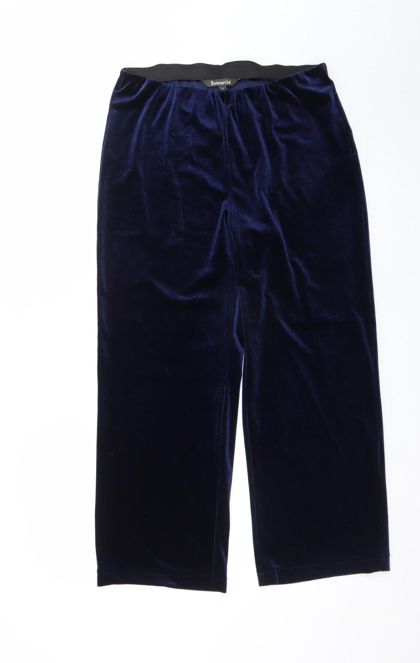 Bonmarché Women Blue Velvet Wide-Leg Trousers Size 12