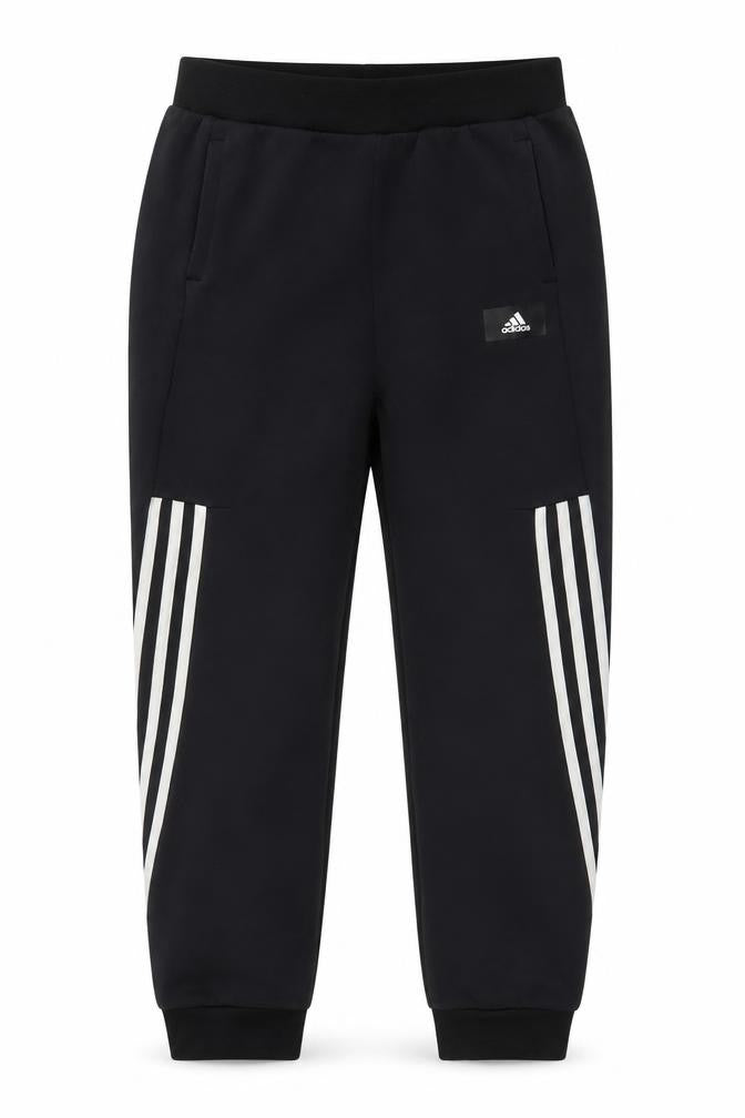 Front view of Adidas boys’ black jogger trousers 13-14 years elastic waist sportswear