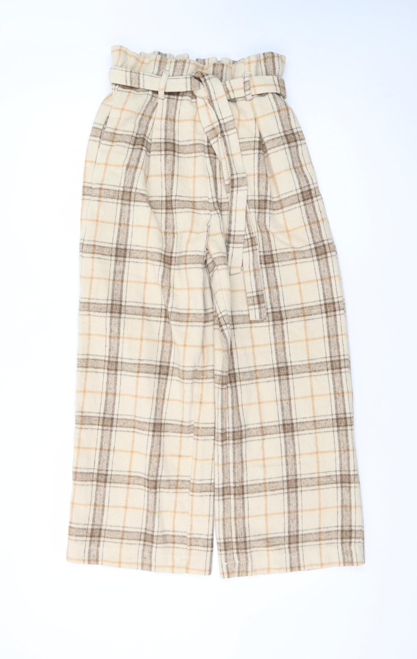 BOOM Womens Beige Plaid Paperbag Wide Leg Trousers M