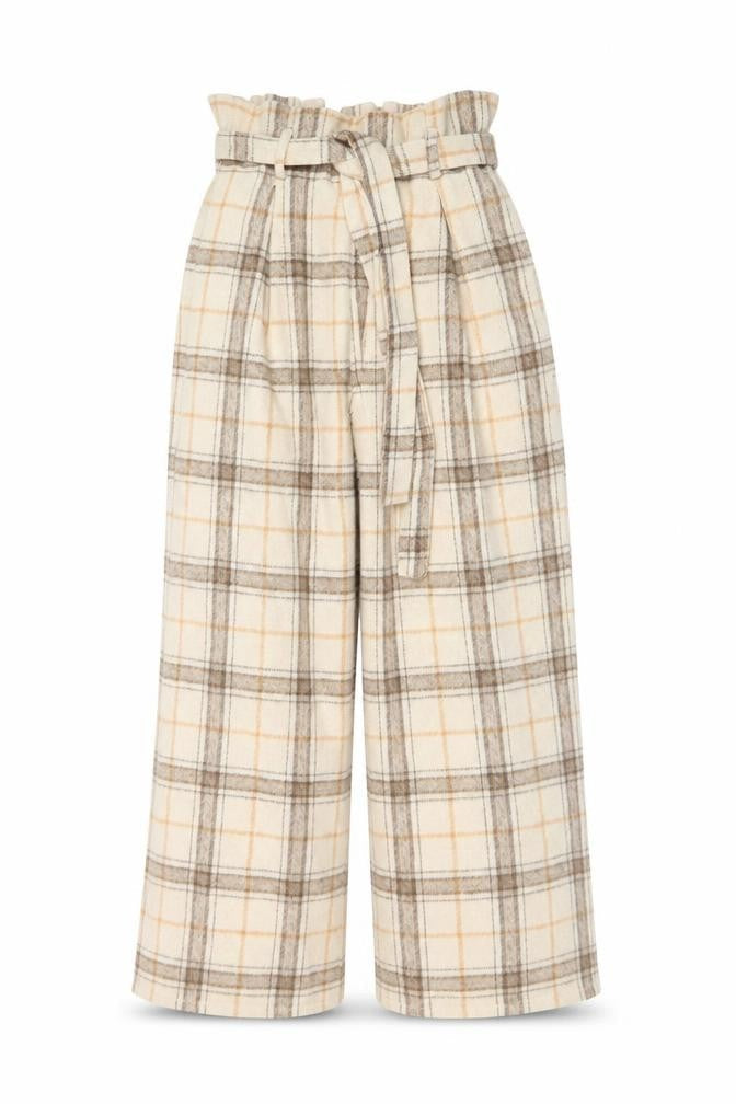 BOOM Womens Beige Plaid Paperbag Wide Leg Trousers M