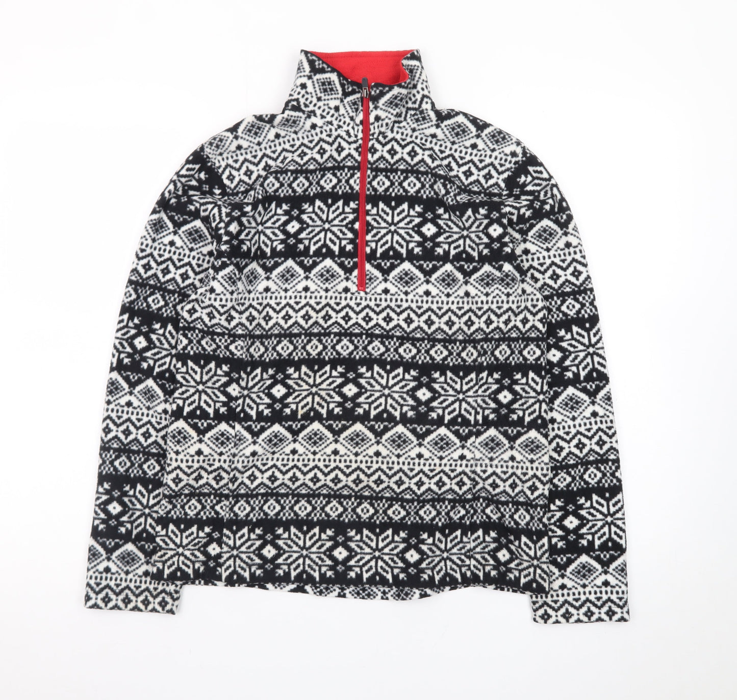 Lands' End Men's Black Fair Isle Fleece 1/4 Zip Sweatshirt S