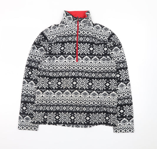 Lands' End Men's Black Fair Isle Fleece 1/4 Zip Sweatshirt S