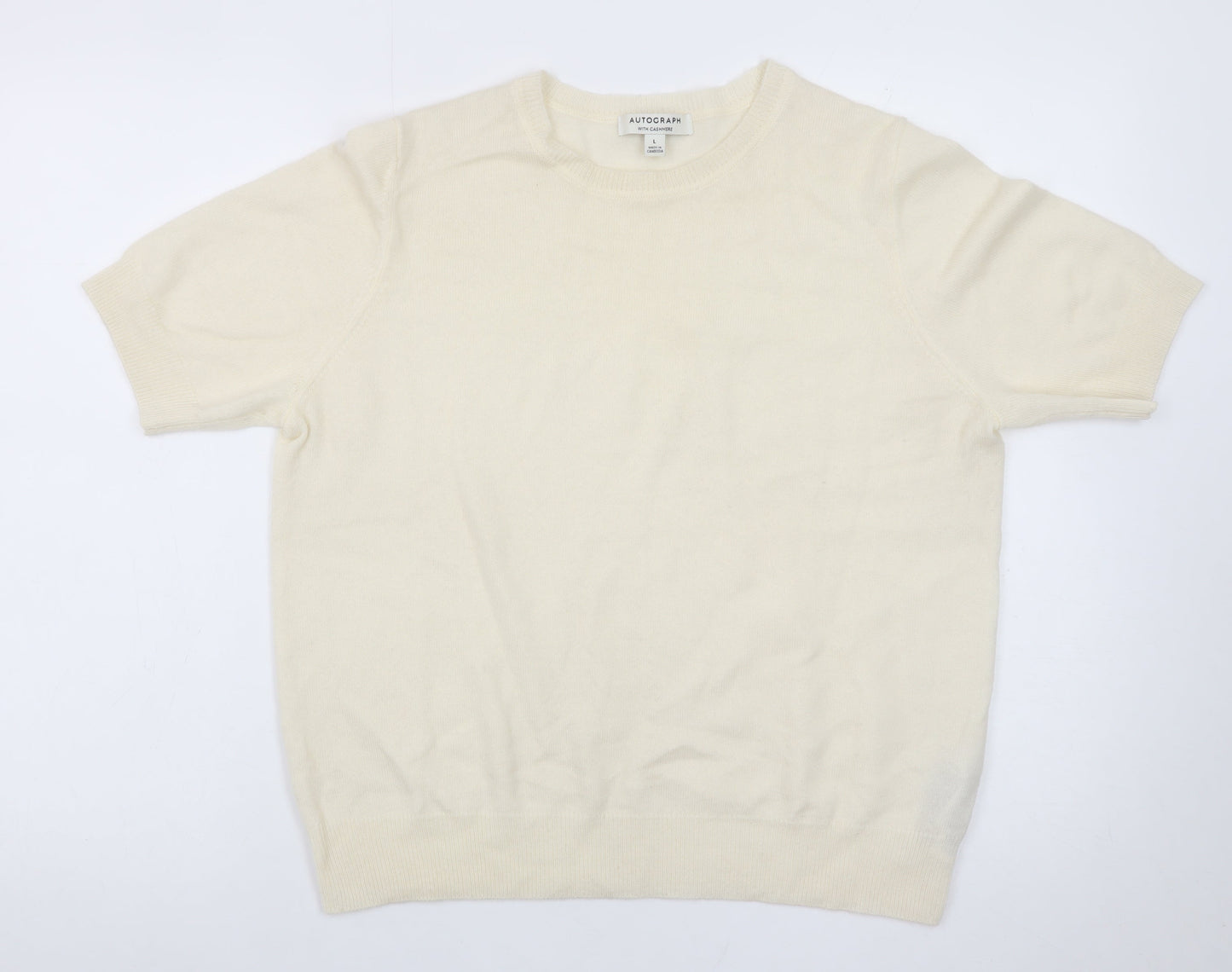Marks and Spencer Men's Ivory Merino Wool Cashmere Short Sleeve Jumper L